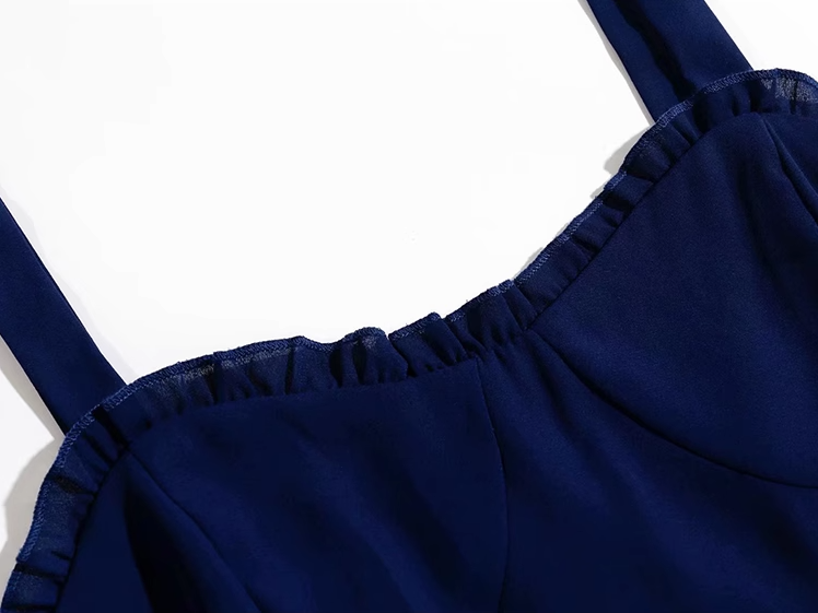 2025 Summer New Blue Beach Temperament Seaside Vacation Long Suspender Dress R0960