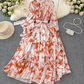 French elegant dress spring dress with bow tie collar slim fit long swing chiffon holiday dress R0351