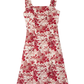 2025 Summer New Romantic Red Floral Waist Tie Holiday Suspender Dress R0922