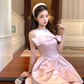 Pink waist satin sleeveless suspender dress women's summer French style skirt R4660