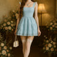 Blue suspenders waist slim skirt homecoming dress R3797