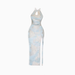 Retro sleeveless hollow dress 2025 waist-hugging hip-wrapped slit cheongsam skirt R1353