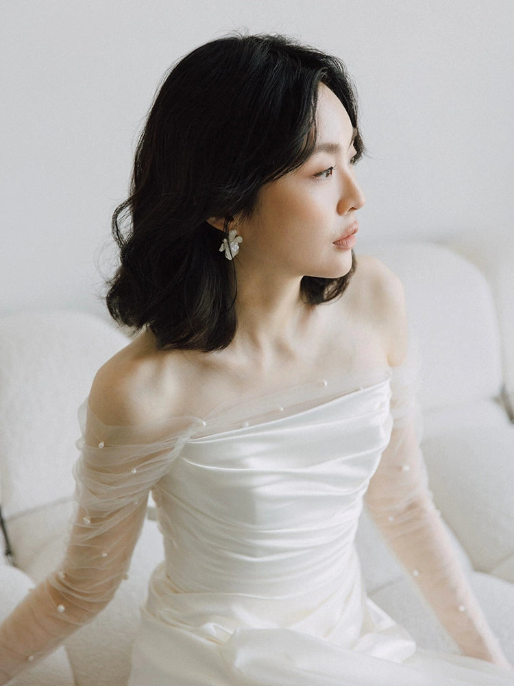 Long Sleeves Satin Mermaid Wedding Dresses Long Bridal Gown      S7213