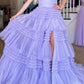 Pink V-Neck Tulle Long Ball Gown      S1373