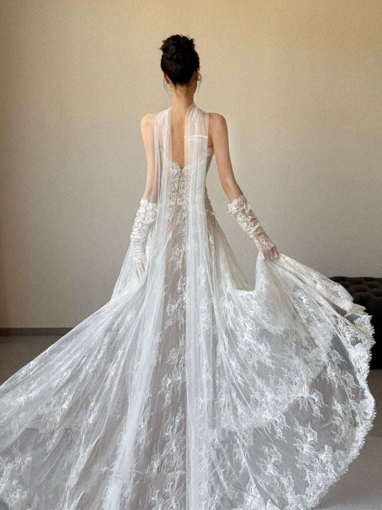 Sexy Lace Strapless Long Wedding Dresses Bridal Gown      S7206