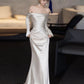 Long Sleeves Satin Mermaid Wedding Dresses Long Bridal Gown      S7211