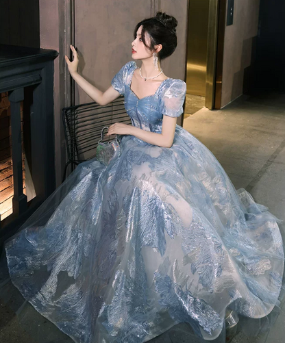 Dreamy Baby Blue Prom Gown , Glitter Tulle Beaded Corset Maxi Evening Dress RS1580