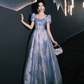 Dreamy Baby Blue Prom Gown , Glitter Tulle Beaded Corset Maxi Evening Dress RS1580