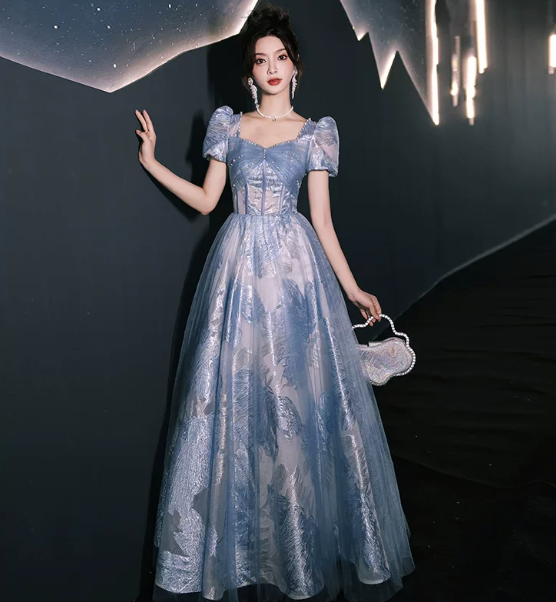 Dreamy Baby Blue Prom Gown , Glitter Tulle Beaded Corset Maxi Evening Dress RS1580