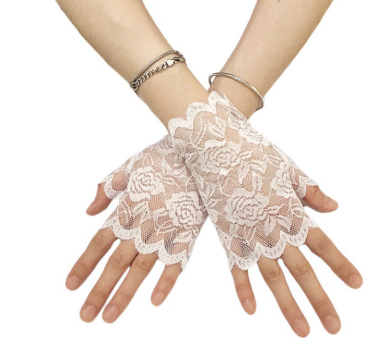 Women's Lace Fingerless Gloves Short Floral Wedding Party Formal Gloves     S6216