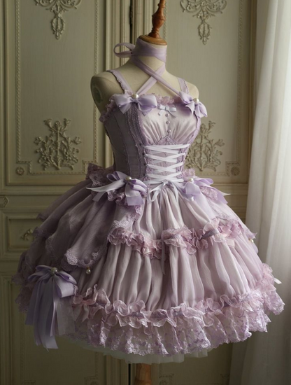 Hazy Purple Homecoming Dress , Puffy Tulle Pleated Loose Corset Short Prom Dress RS1594