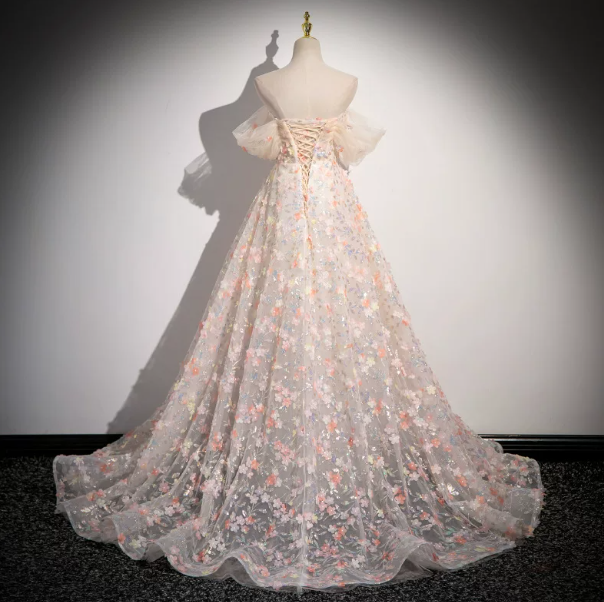 Dreamy Champagne Prom Gown , Applique Glitter Sequins Corset Maxi Birthday Dress RS1582