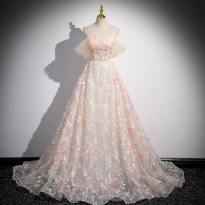 Dreamy Champagne Prom Gown , Applique Glitter Sequins Corset Maxi Birthday Dress RS1582