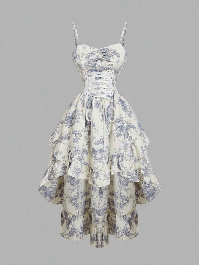 Floral White Homecoming Dress , Printed Patterns Hi-Lo Corset Short Prom Dress Summer Dress RS1598
