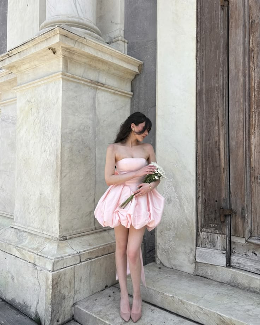 Sweet Silky Puffy Women's Homecoming Dress Pink Corset Short Prom Gown Party Dress RS2955
