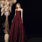 Elegant Burgundy Prom Gown , Satin Floral Pattern Corset Maxi Evening Dress RS1585