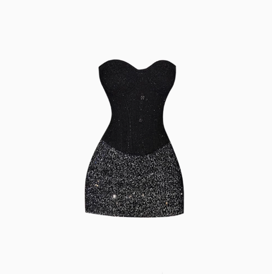French style small Chanel style fishbone tube top 2025 hot girl sequin hip skirt suit R1184