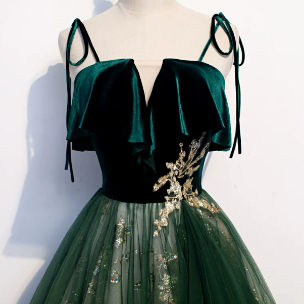 Gorgeous Bud Green Prom Gown , Tulle Embroidered Dreamy Corset Maxi Evening Dress RS1589