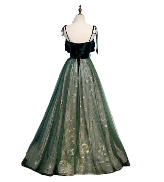 Gorgeous Bud Green Prom Gown , Tulle Embroidered Dreamy Corset Maxi Evening Dress RS1589