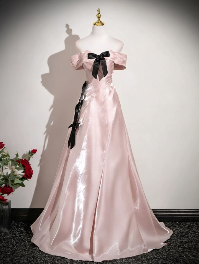 Sparkly Blush Pink Prom Gown , Silky Satin Corset Maxi Evening Dress Birthday Dress RS1610