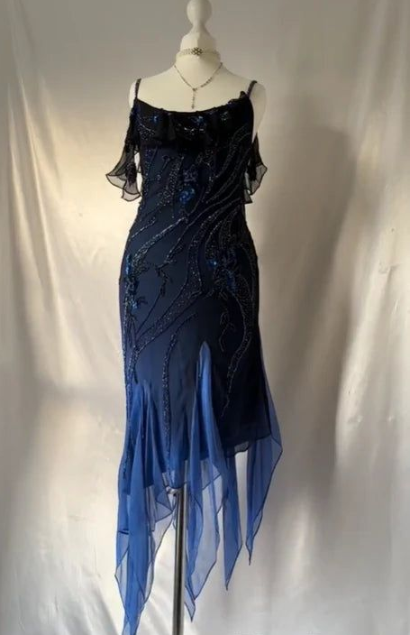 Navy Retro Homecoming Dress , Flowy Chiffon Embroidered Bodycon Short Prom Dress RS1602