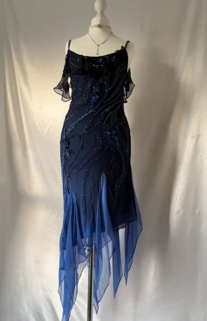 Navy Retro Homecoming Dress , Flowy Chiffon Embroidered Bodycon Short Prom Dress RS1602