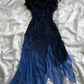 Navy Retro Homecoming Dress , Flowy Chiffon Embroidered Bodycon Short Prom Dress RS1602