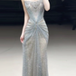 Elegant Light Blue Mermaid Strapless Long Women Dress with Beaded Evening Dress Prom Dress RS137