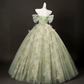 Fresh Soft Green Prom Gown , Floral Tulle Romantic Corset Maxi Evening Dress Celebrity Dress RS1612