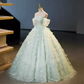 Fresh Mint Green Prom Gown , Floral Tulle Corset Maxi Evening Dress Quinceanera Dress RS1613