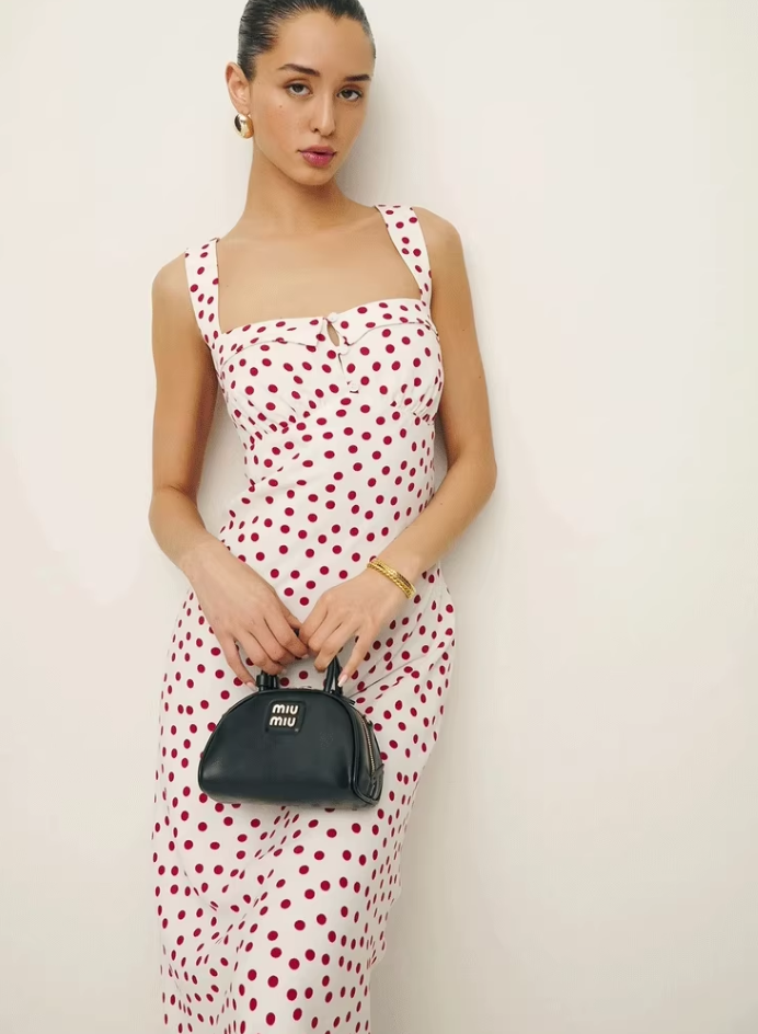 French retro polka dot print suspender dress summer waist slim long dress R2920