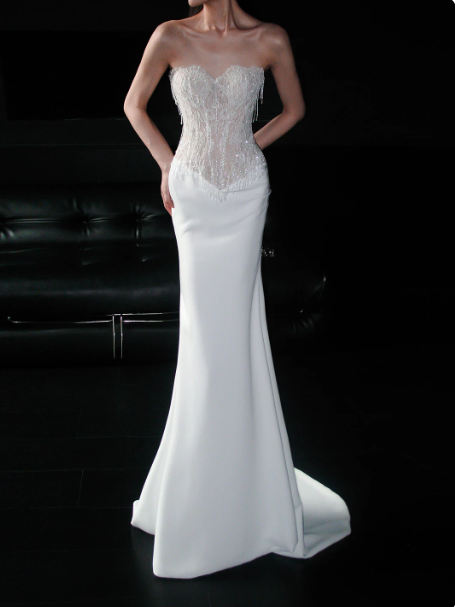Elegant Mermaid Long Wedding Dress Embroidery White Strapless Bridal Dress RS138
