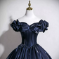 Elegant Navy Prom Gown , Silky Satin Corset Maxi Evening Dress Celebrity Dress RS1615