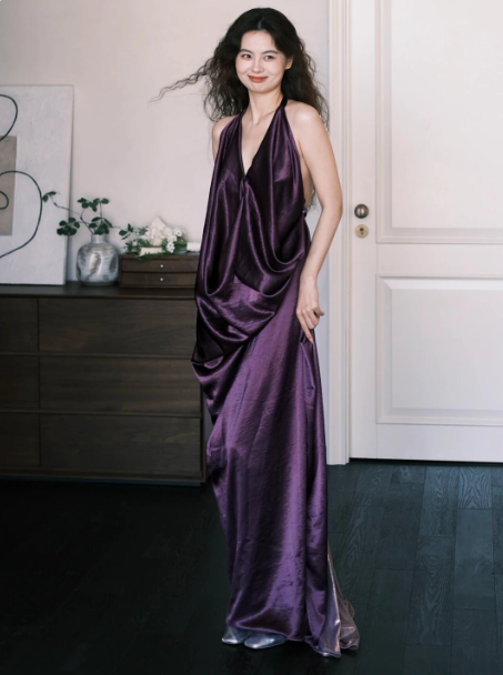 Sexy Purple Halter Long Women Dress with High-slit Casual Dress RS139
