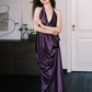 Sexy Purple Halter Long Women Dress with High-slit Casual Dress RS139
