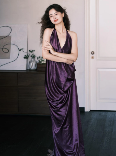 Sexy Purple Halter Long Women Dress with High-slit Casual Dress RS139
