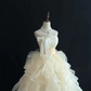 Pastel Yellow Elegant Prom Gown , Tulle Pleated Maxi Evening Dress Birthday Dress RS1630