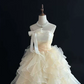 Pastel Yellow Elegant Prom Gown , Tulle Pleated Maxi Evening Dress Birthday Dress RS1630