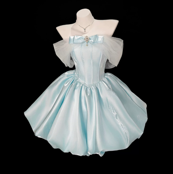 Hazy Pale Blue Homecoming Dress , Silky Satin Corset Short Prom Dress RS1619