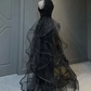Sparkly Black Prom Gown , Tulle Elegant Pleated Maxi Evening Dress Celebrity Dress RS1635