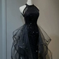 Sparkly Black Prom Gown , Tulle Glitter Sequins Maxi Evening Dress Celebrity Dress RS1634