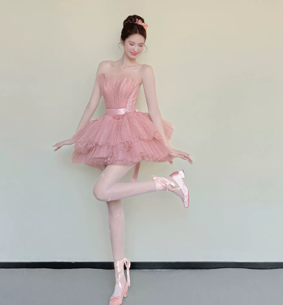 Elegant Pink Homecoming Dress , Tulle Tiered Romantic Corset Short Prom Dress RS1621