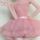 Elegant Pink Homecoming Dress , Tulle Tiered Romantic Corset Short Prom Dress RS1621