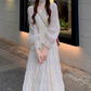 Tea break French style white beach dress waist slimming holiday long dress chiffon dress R1696