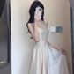 French style high-grade satin suspender dress with a unique and beautiful waist birthday dress R0469