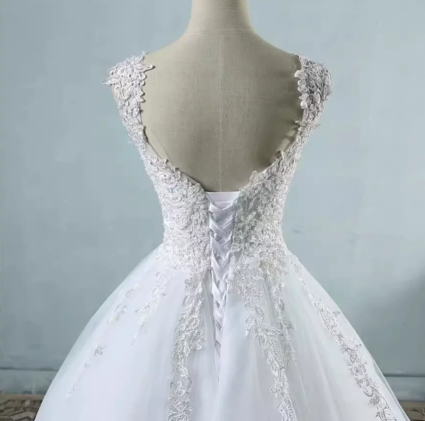 Charming White A-Line Spaghetti Straps Embroidered Corset Maxi Wedding Dress RS1686