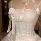 White suspenders waist slim lace skirt slim A-line short skirt homecoming dress R4158