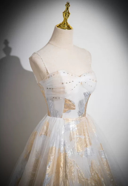 Sparkly Golden Prom Gown , Tulle Silky Maxi Evening Dress Cami Dress RS1637