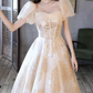 Sparkly Ivory Prom Gown , Tulle Printed Pattern Maxi Evening Dress RS1638