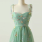 Vibrant Green Prom Gown , Tulle Floral Flowy Maxi Summer Dress Cami Dress RS1639